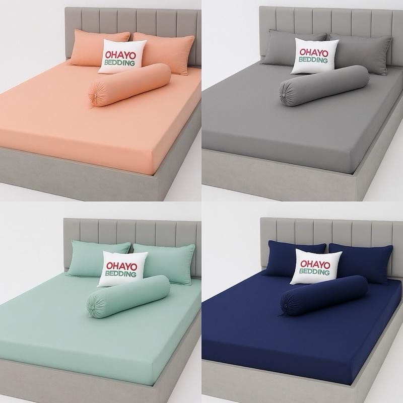[OHAYO] Bộ ga gối thun lạnh 4 món 24 màu gồm: 1 ga bo thun , 2 vỏ gối nằm, 1 vỏ gối ôm