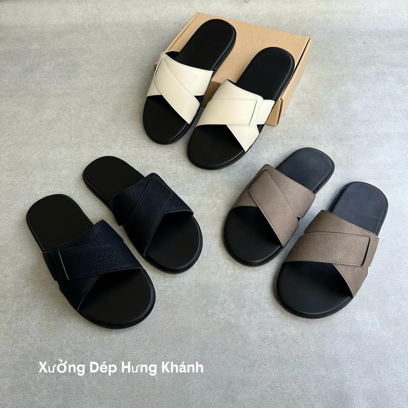 Khâu Đế - dép nam quai đan phối chéo sang trọng, thời trang, đế dẻo đi êm [ đế cao su chống trơn trượt, dép hottren 2026, (nhung đồng quai hậu sandan đế bằng)