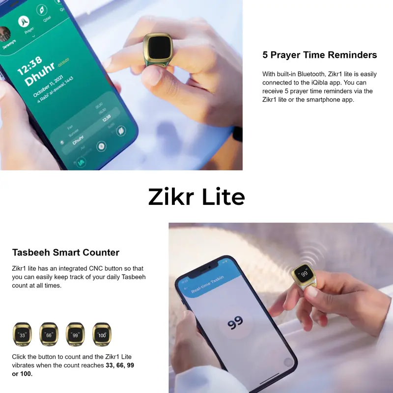 iQibla Zikr Ring Lite E01 Cincin Tasbih Digital Hitung Zikir Harian Muslim Modern Baterai Tahan Lama Cincin Zikir Bonus Adaptor Black Gray 3