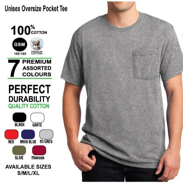 Unisex 100% Cotton Oversized Pocket Tee Cotton Casual Casual Plain