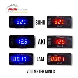 Voltmeter Motor Akai Racing Volt Meter  Digital 3 In 1 Aki , Accu , Suhu , Jam Alat Pengukur Aki Motor