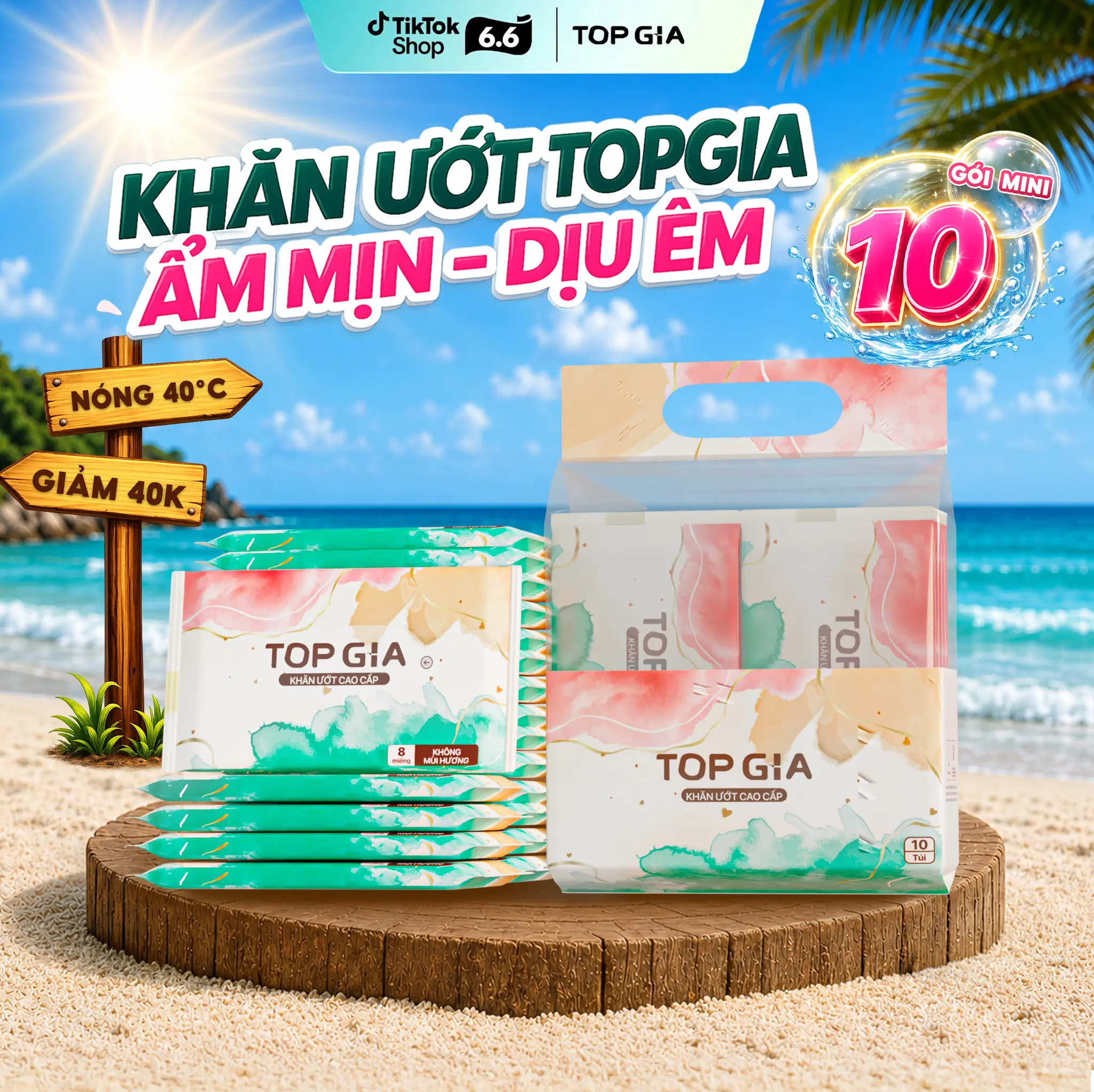 (ƯU ĐÃI CÓ HẠN) Bịch 10 Gói 8 Tờ Khăn Ướt MINI TOPGIA Khăn Ướt Ban Mai Không Cồn, Không Hương Liệu An Toàn Cho Da, Nhỏ Gọn, Tiện Lợi ĐẠT CHUẨN BỘ CÔNG THƯƠNG (KU) #khanuotmini #khanuot #topgia