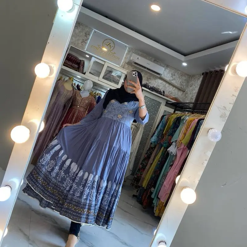 DRESS INDIA COTTON PREMIUM FULL MEGAR SOFT BLUE