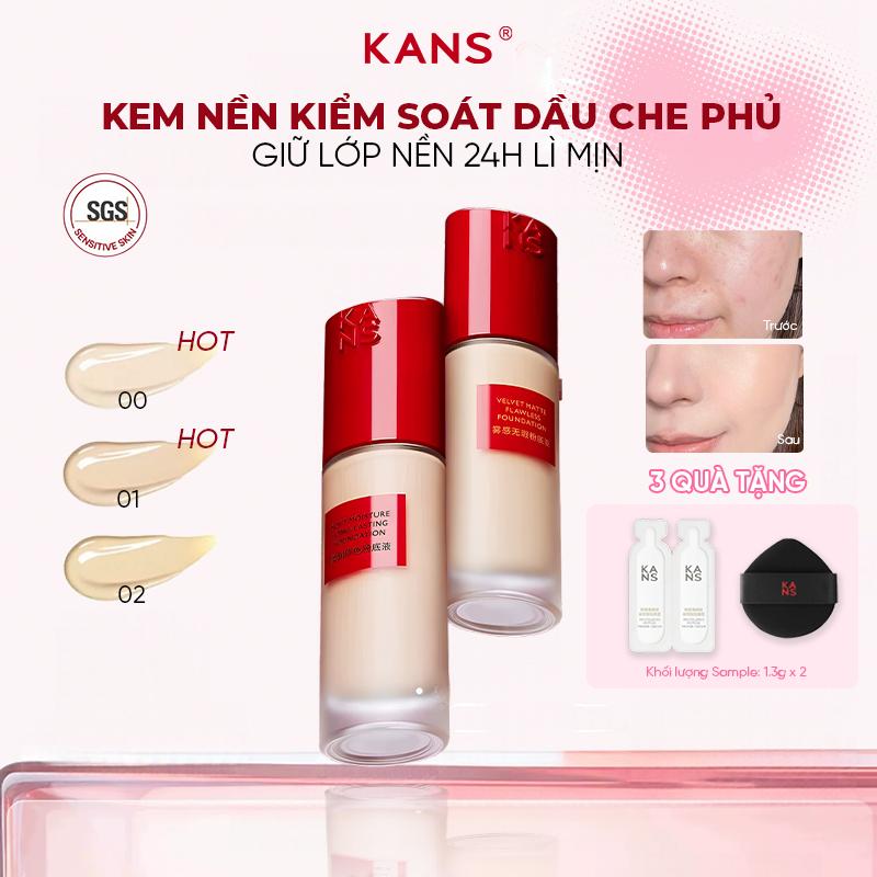 「Che khuyết điểm」Kem Nền Kans 30 ml giúp che phủ các khuyết điểm và kiểm soát dầu tốt, tạo lớp trang điểm nền khô thoáng, lưu giữ vẻ đẹp suốt cả ngày.