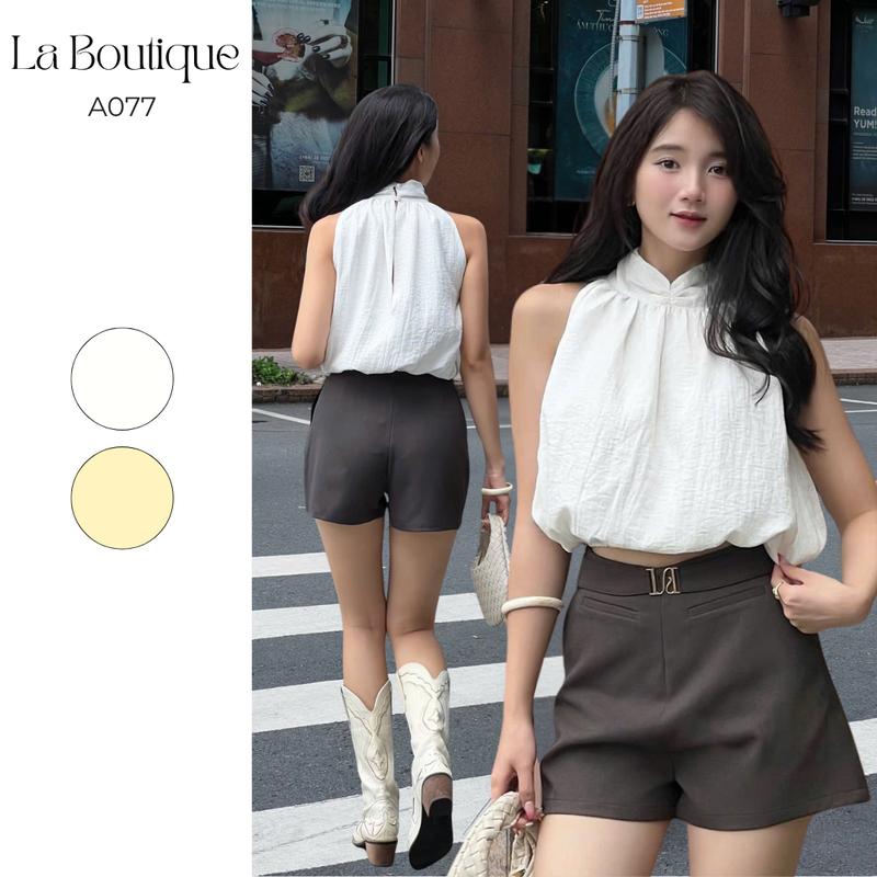 LA BOUTIQUE - Áo Bí Cổ Yếm Sát Nách Chất Linen Nữ-A077