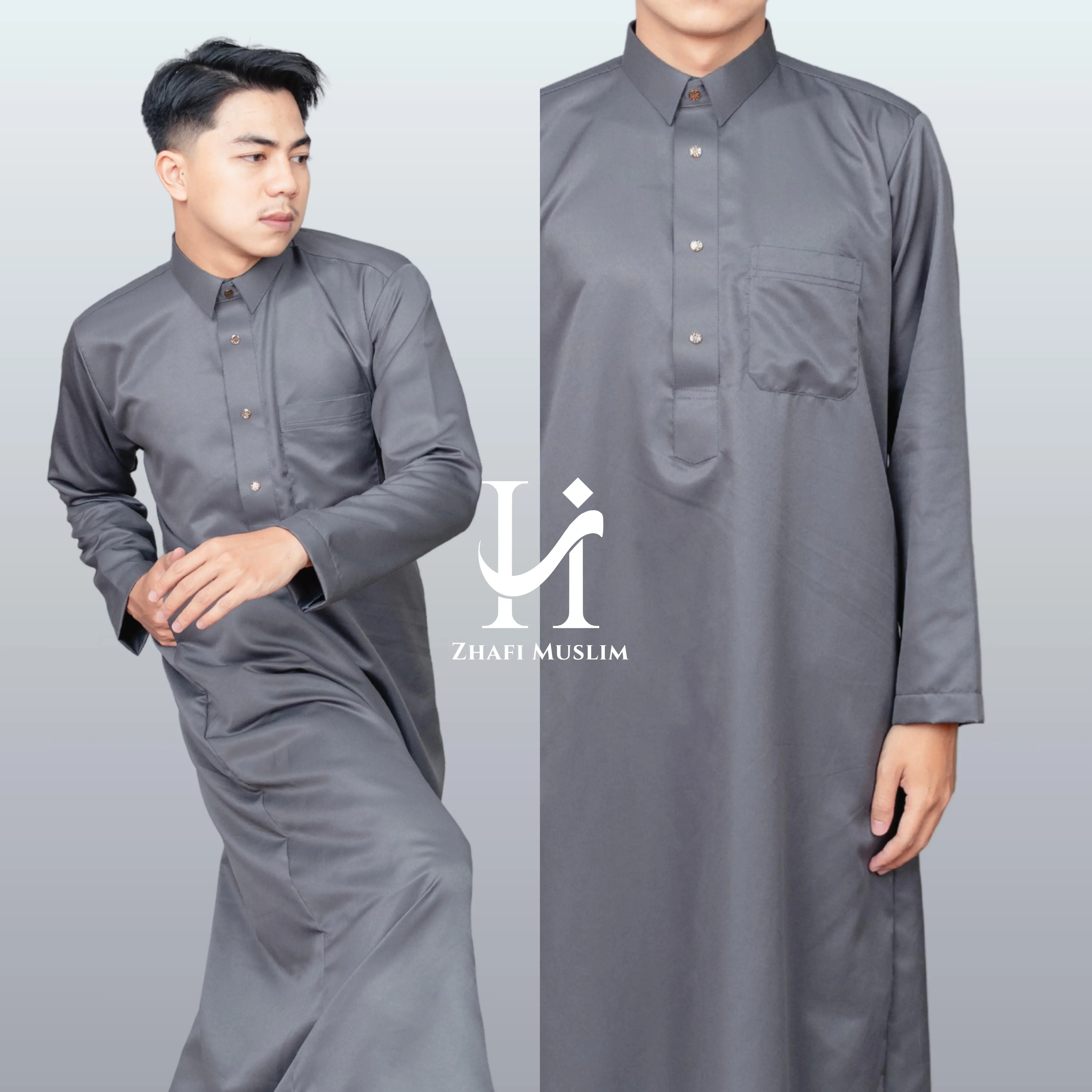ZHAFI MUSLIM - Gamis Jubah Saudi Pria Model Kerah Kemeja Bahan Super Adem - Zayn