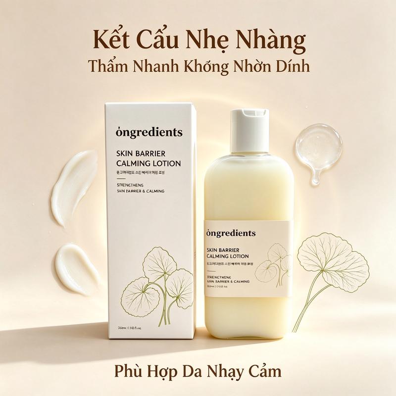 Sữa dưỡng phục hồi hàng rào da Ongredients Skin Barrier Calming Lotion chiết xuất rau má dịu da giảm đỏ kích ứng cấp ẩm cho da nhạy cảm
