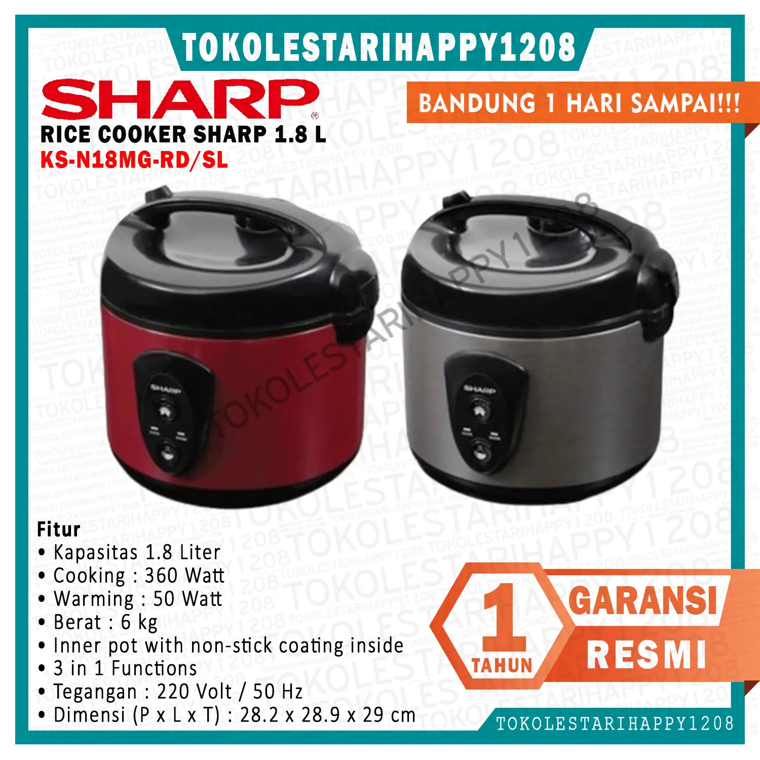Rice Cooker SHARP 1.8 Liter KS-N18MG-RD/SL Garansi Resmi