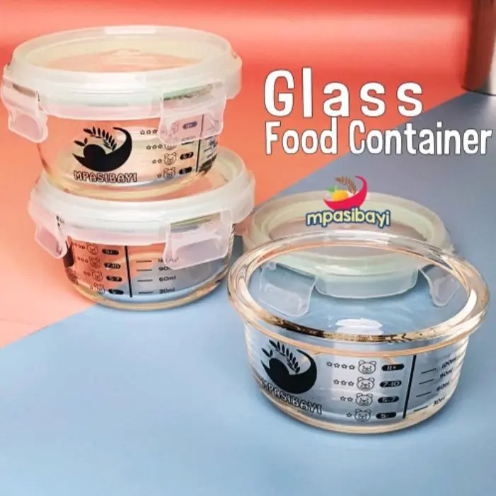 Mpasibayi Glass food Container Bahan Kaca Tebal Mpasi Bayi 1 pc ada takaranya elegan tempat makanan bayi kaca bisa microwave peralatan