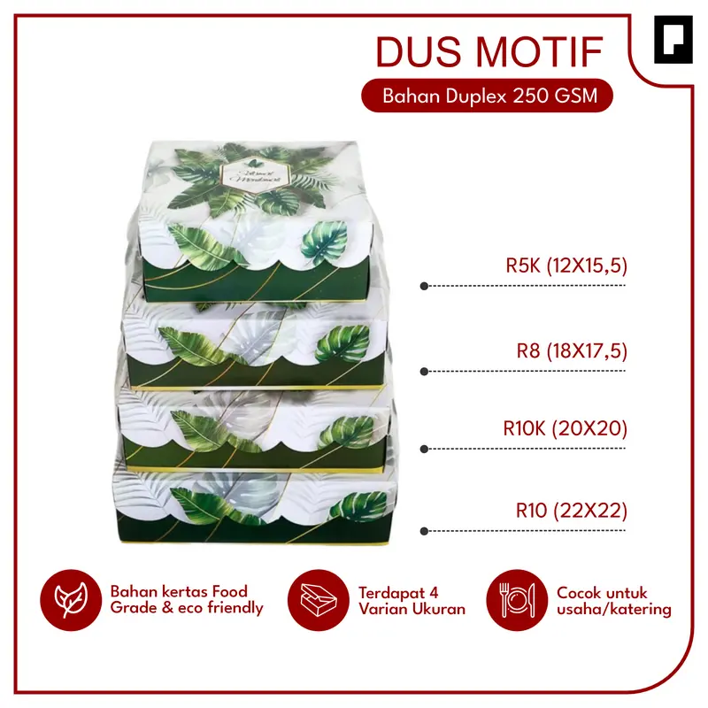Box Nasi Kotak Motif Green Tropical Dus Catering Wadah Roti Kue Makanan Per 10 Pcs 0