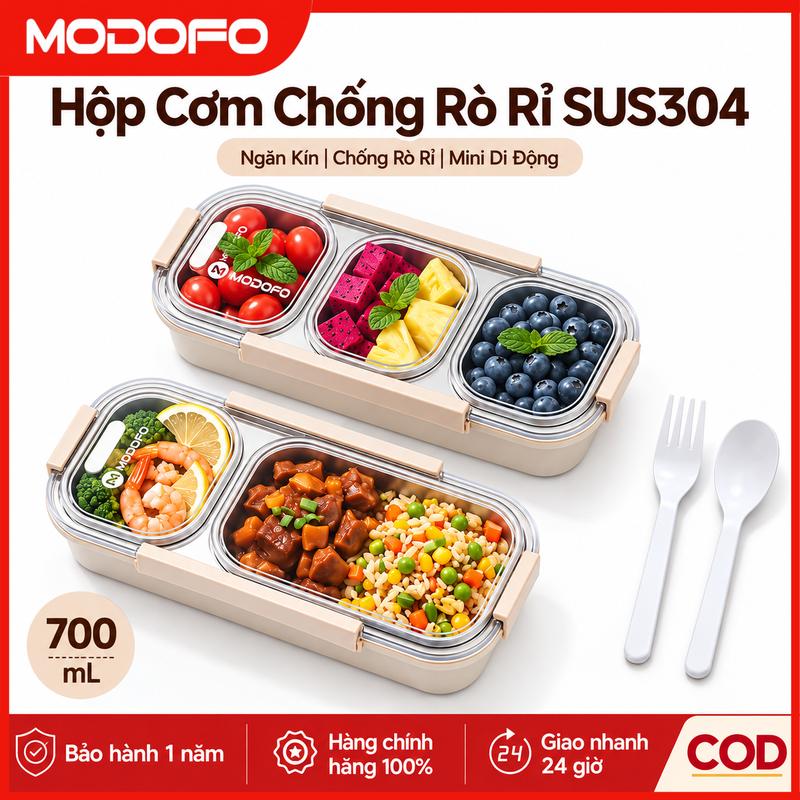 Hộp cơm 2/3 ngăn – 700ml, tháo rời chống rò rỉ, kèm thìa và dĩa – Phù hợp đi làm, đi học, dã ngoại hoặc tập thể dục