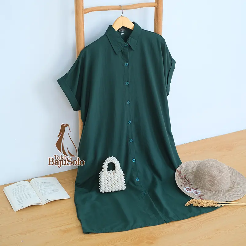 Dress Kimi Polos LD 120 130 140 XXL XXXL 5L Bahan Cotton Miracle Baju Midi Dress Wanita Size Jumbo Kancing Hidup 7