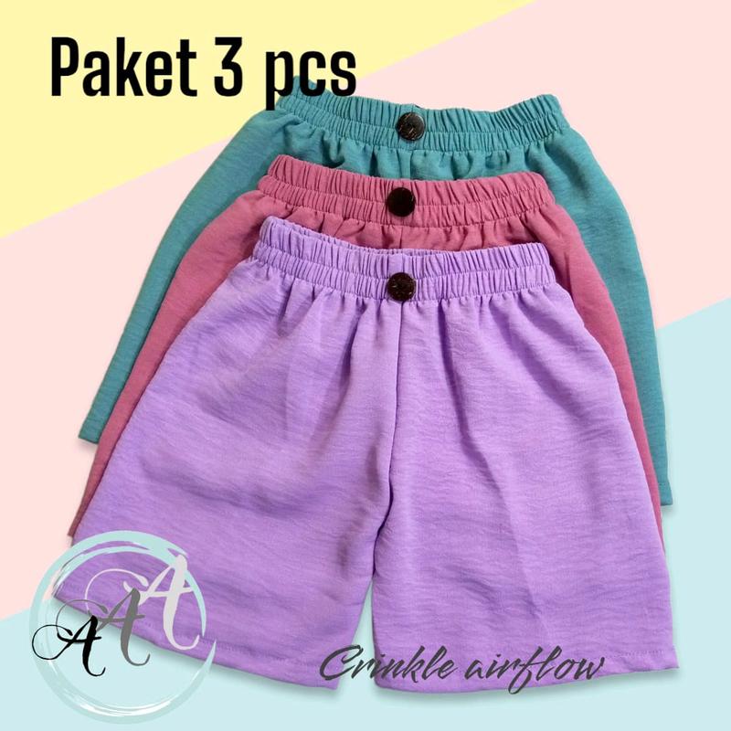 Paket 3 pcs Celana Pendek Anak Perempuan Crinkle airflow 1 - 10 Tahun 1