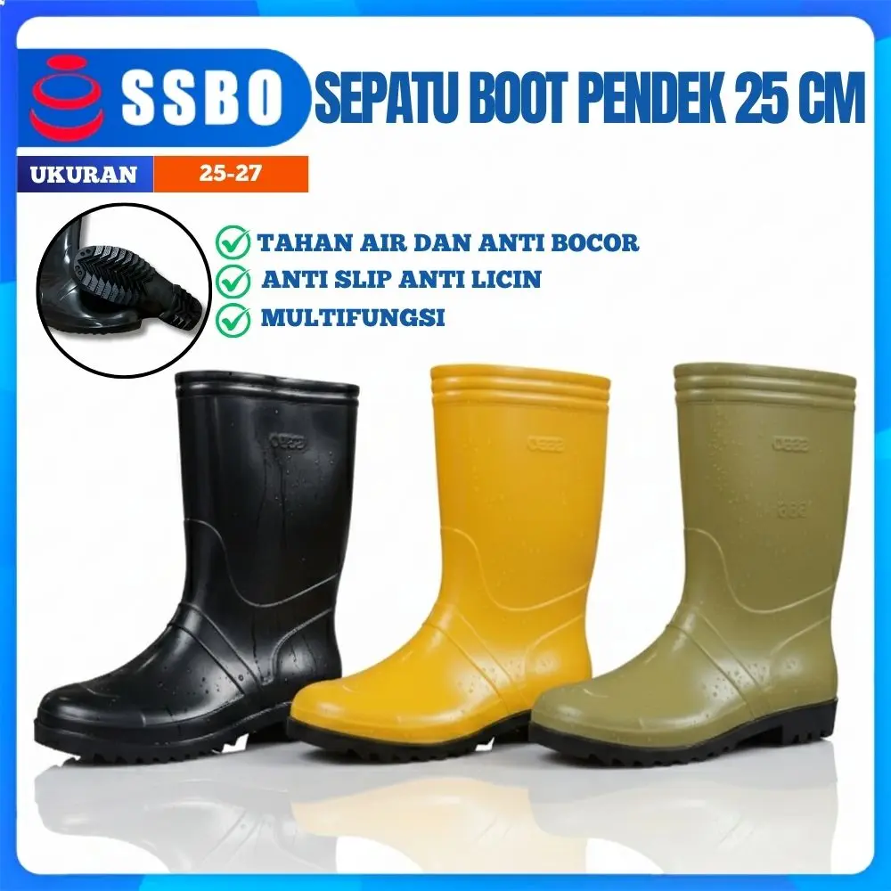 Sepatu Boots Karet Anti Air & Slip Tinggi 25 cm - Sepatu Hujan, Proyek, Berkebun, Anti Licin, Lentur, Elastis, Nyaman untuk Outdoor