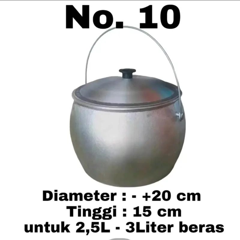Kastrol TRADISIONAL Panci Liwet Ukuran No.10 isi 3 Liter Beras Bahan Anti Lengket Alumunium Cor Tebal 0