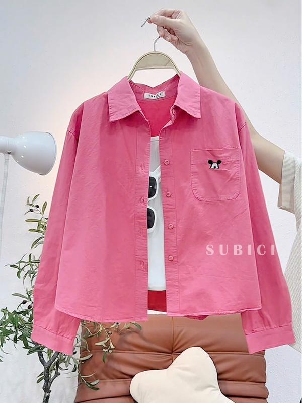 Áo Sơ Mi DÁNG LỬNG Nữ Chất Kaki Cotton Cao Cấp Túi Thêu Chuột Trẻ Trung Tôn Dáng Đi Làm Đi Chơi A1141 | SUBICI