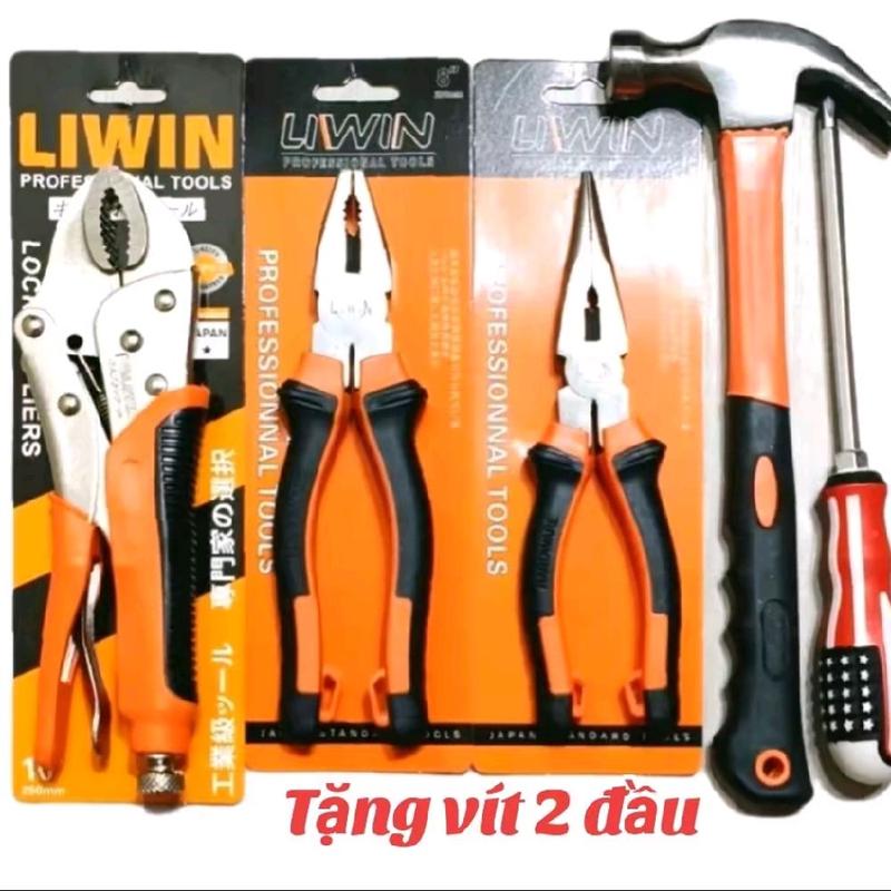 Bộ 5 sản phẩm Kìm Bấm 10in +điện 8in + Kim Nhọn 8in và Búa Dài Trung 8oz Cán Bọc cam