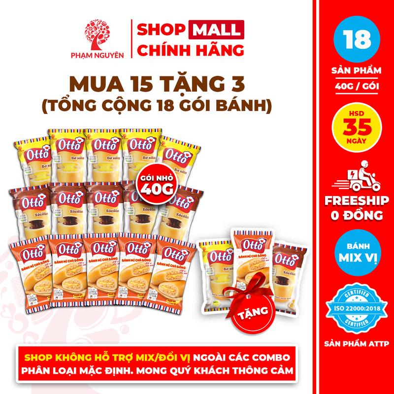 Tổng cộng 18 Gói Bánh Mì Nhân Kem Otto Phạm Nguyên 40g | Bánh ăn sáng tiện lợi | Đồ ăn vặt