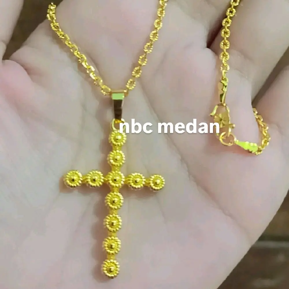 Kalung Salib Plintir Vier Lapis Emas Import - Panjang 45 cm