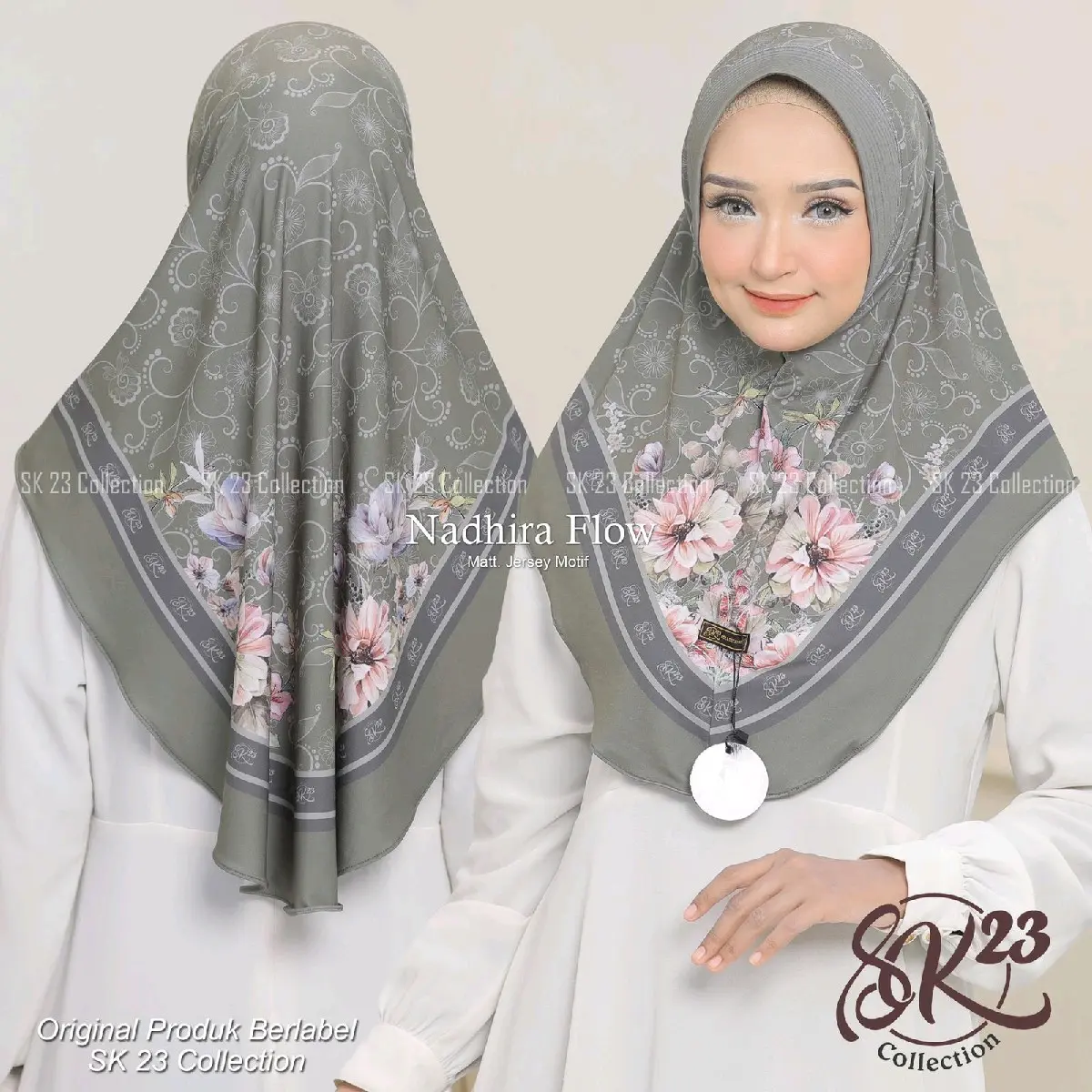 NADHIRA FLOW Printing Matt Jersey Motif by SK23 Collection Kerudung Wanita Muslim