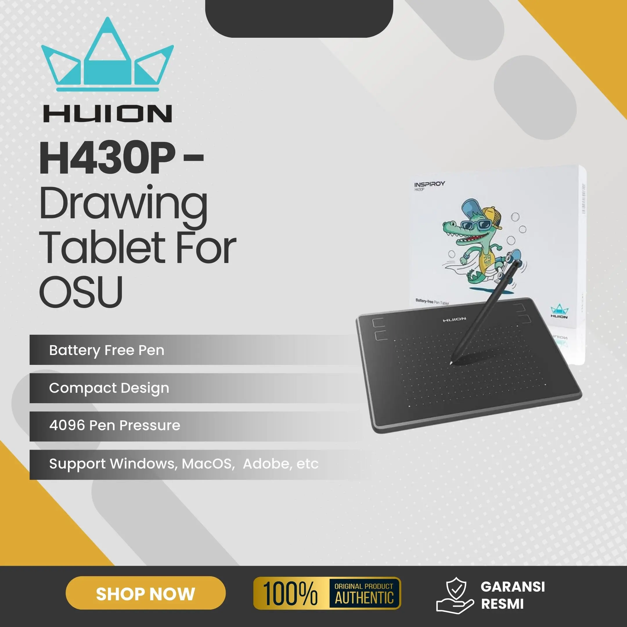 Huion Inspiroy H430P Graphic Drawing Pad Pen Tablet H 430P Drawing Tablet Original Garansi Resmi