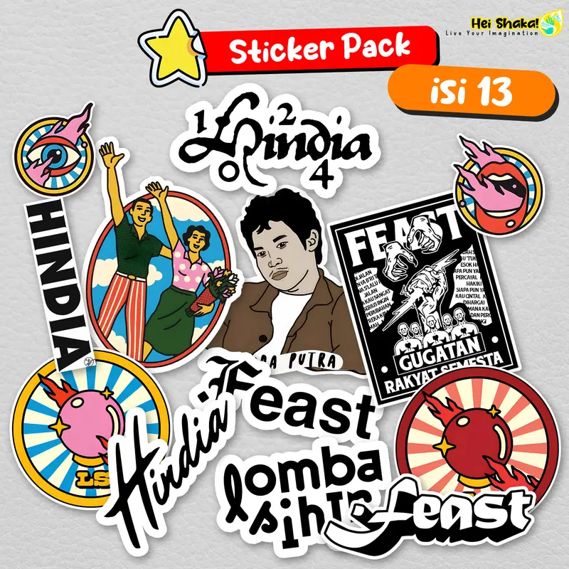 Stiker Pack Hindia Feast Lomba Sihir Baskara Putra Isi 13 Pcs Sticker Musik Band Indie Vinyl Anti Air 0