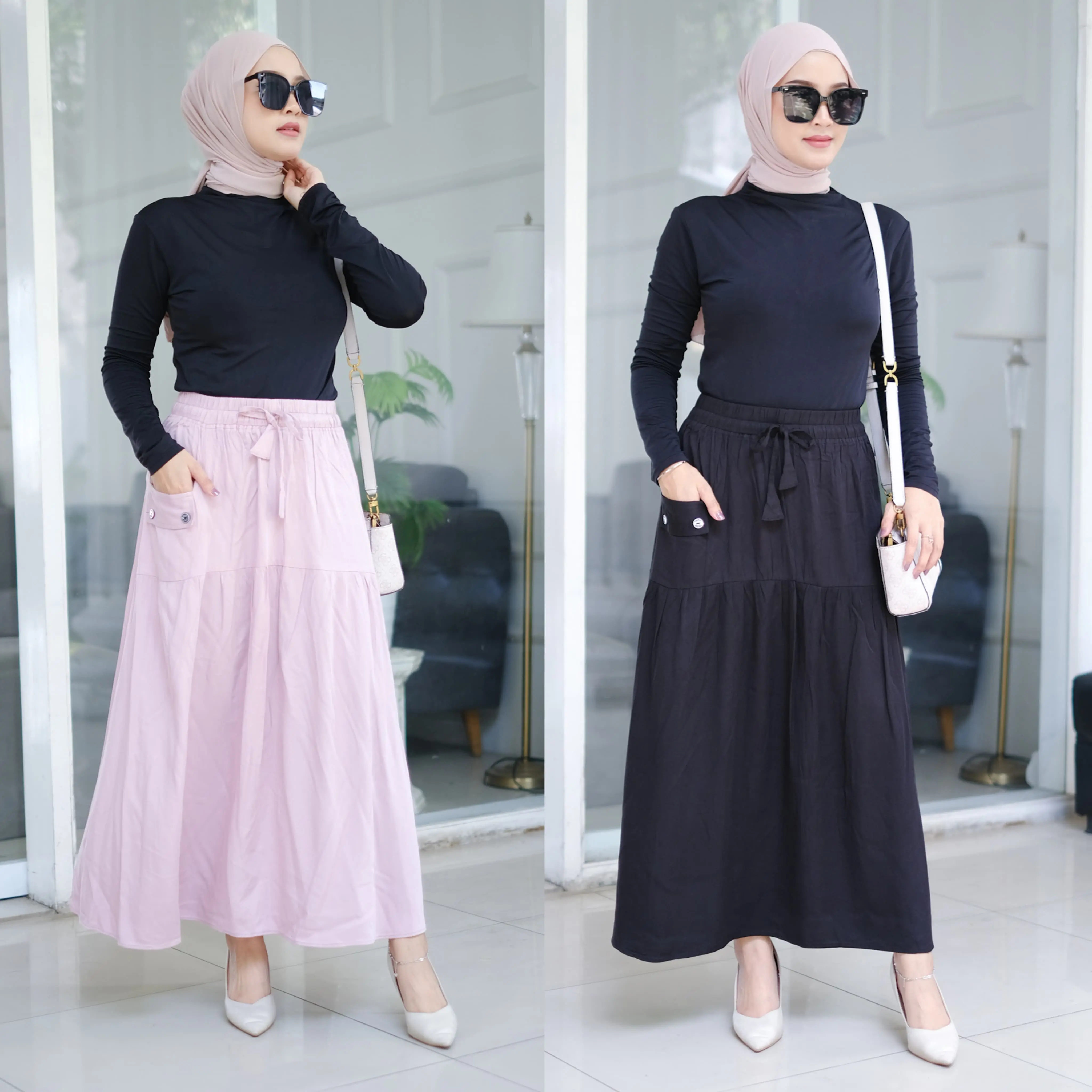 Arsy Skirt - Rok Wanita Kekinian Kantong Kancing Depan / Rok Korean Style / Rok Rayon Twill Soft Original