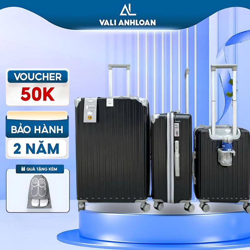 Vali ANH LOAN Miền Nam-Vali VL06-MẪU MỚI CÓ KHAY CỐC TIỆN DỤNG- TẶNG TÚI ĐỰNG GIÀY Nhựa dẻo ABS+PC,Chống Va Đập Chịu Lực tốt.Có khoá kéo và khoá số bảo mật,bánh xe xoay 360 độ.Bh 2 năm phụ kiện..