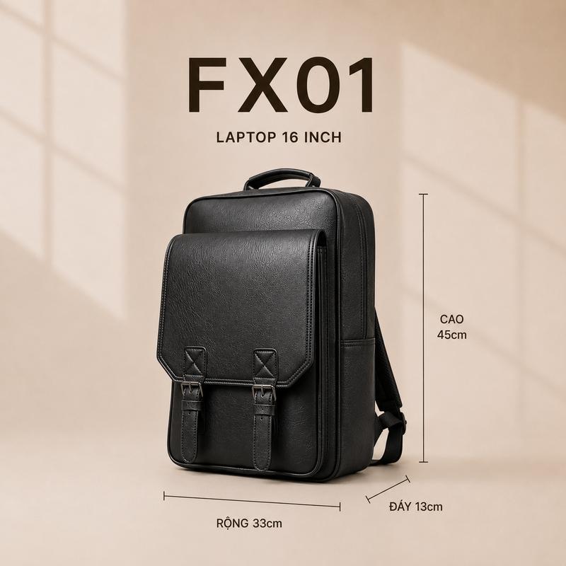 Balo Laptop BAGFACT FX01Đ | Tặng Móc Khóa | Da Microfiber Chống Nước | Form Đứng Cao Cấp | Laptop 16 Inch