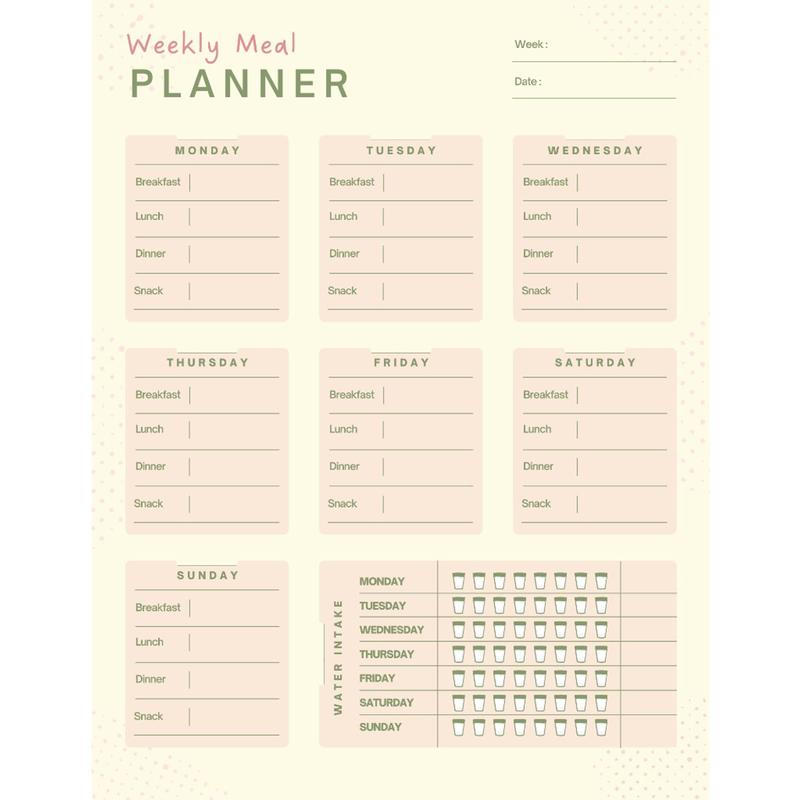 Thực đơn ăn hàng tuần . Weekly Meal Planner