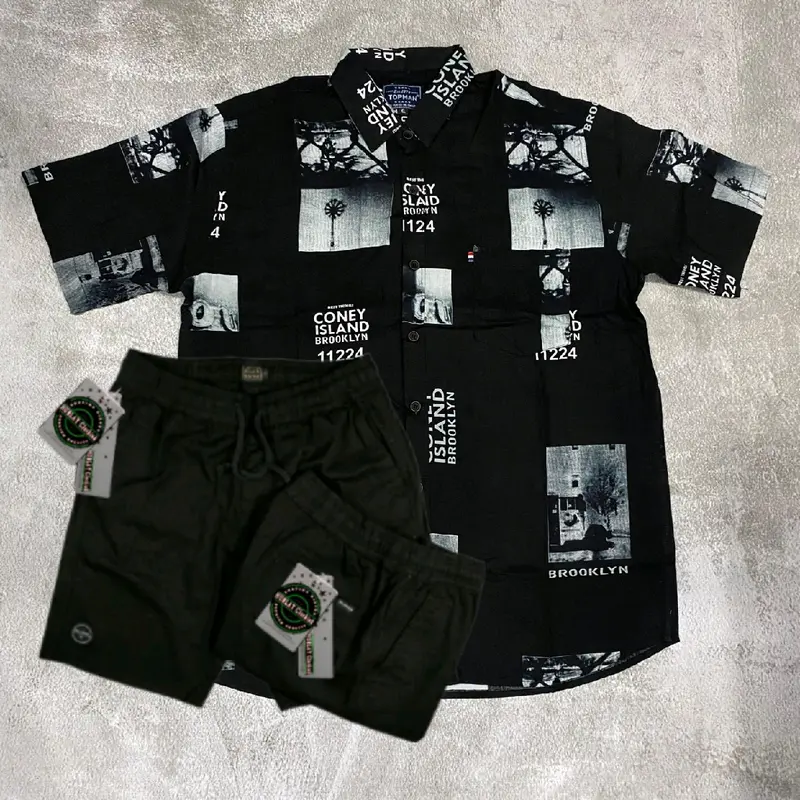 ONE SET SETELAN KEMEJA allora PRIA WANITA  MOTIF AMARILO PREMIUM RAYON COTTON  Celana  Katun Casual Lengan pendek keren  Santai trandy Panjang Polos 7