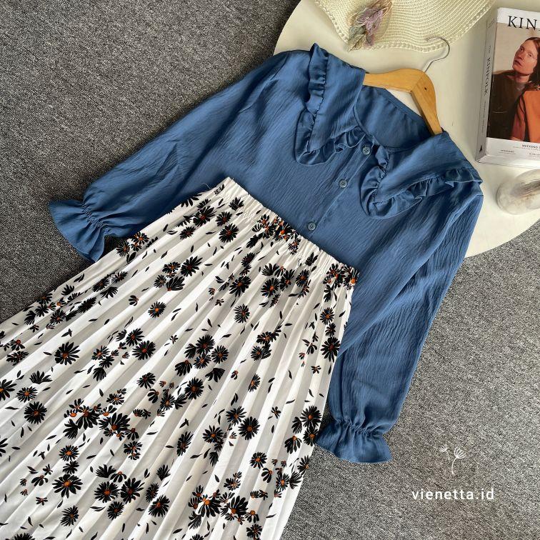Vienetta.id - ONE SET SETELAN WANITA BAJU ROK PANJANG one set KIYOWO one set LUCU one set wanita kekinian korean style SETELAN ROK BUNGA FLORAL SKIRT BAJU BUAT HEALING PIKNIK JALAN HANGOUT KULIAH goKAMPUS TERBARU KEKINIAN 2026 OVERSIZE FIT XL CASUAL BASIC