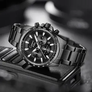 Cristiano Aillen JamTangan Pria Analog 8891 Rantai Stainless Steel Chronograph Kaca Sapphire Water Resistant 3 ATM Watches Waterproof Arloji