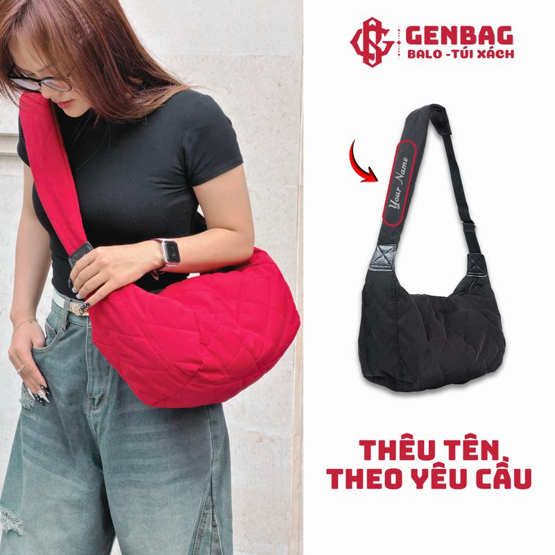 Túi đeo chéo chần phao HUNTER, túi đeo vai GENBAG cỡ lớn có khóa kéo chần bông đựng đồ đa năng thời trang DC11