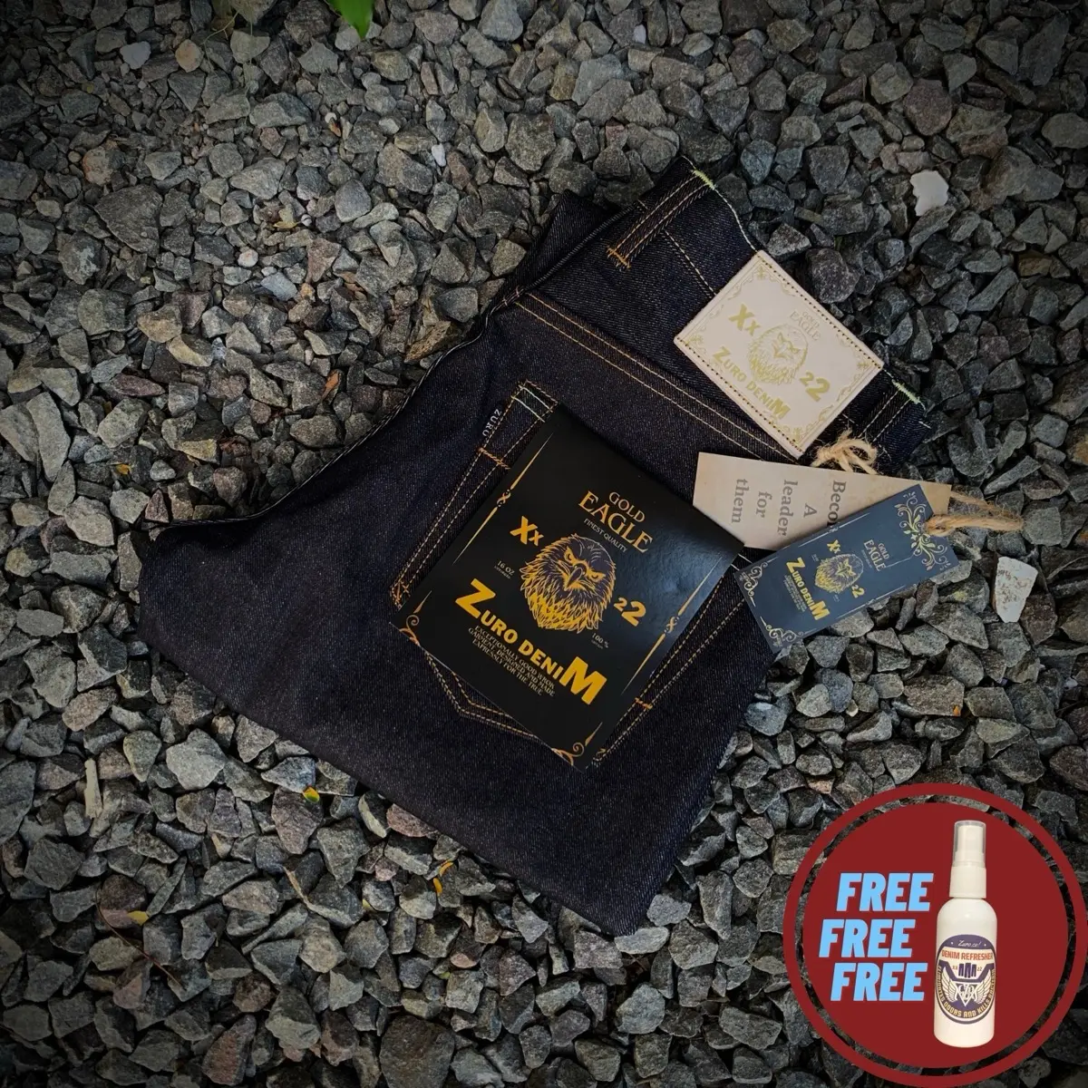 ZURO DENIM - GOLD EAGLE 16oz Sanforized - Celana Jeans Raw Denim - GRATIS Refresher