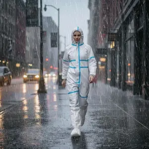 Jas Hujan APD +(Cover shoes) Hazmat Anti Air dengan Desain Tahan Air dan Nyaman Saat di pakai