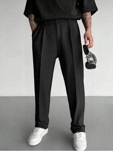 Pantalones de pierna recta con bolsillo sólido para hombre, corte regular, cómodos y casuales para la oficina, trabajo y negocios formales, prendas inferiores masculinas para todas las estaciones, ropa de hombre