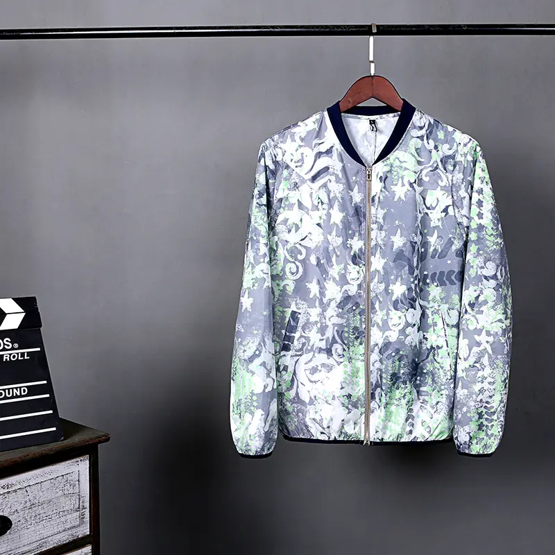 Summer men's casual sun protection clothing youth large size thin sun-protective clothing trend flower coat port wind standing collar shirt Menswear Jackets Tops Clothe Human Camouflage Floral Longsleeve