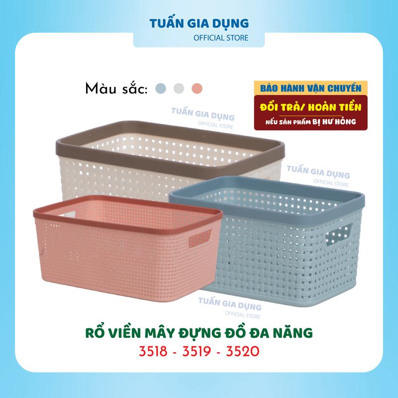 Tuấn Gia Dụng Rổ Viền Mây Nhiều Kích Cỡ Hoa Văn Đẹp Rổ Đựng Đồ Đa Năng Đựng Đồ Cá Nhân Tiện Dụng 3518 3519 3520 Chất Liệu Nhựa PP Nguyên Sinh An Toàn