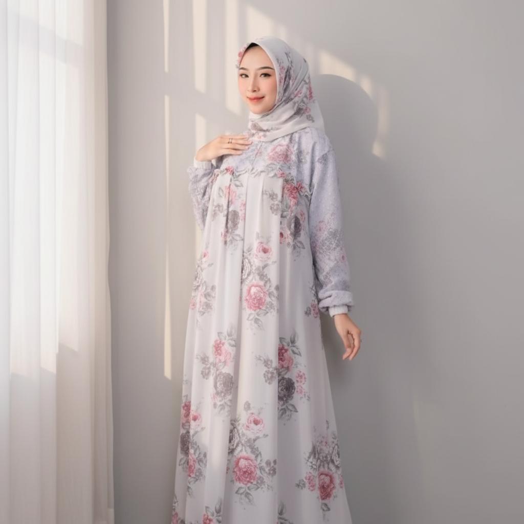 Fillan Wear Gamis Bushra Ceruty Double Furing Mix Brukat Lebaran Kekinian Dress Kondangan Baju Muslim Wanita Free Jilbab Elegan Nyaman Ceruti Syari