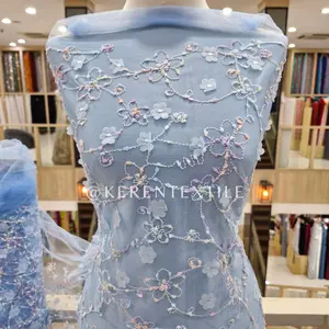 TULLE EMBROIDERY MULTICOLOR/Tulle Soft Bordir 3D 1-NV0559 (Bunga kecil 3D)