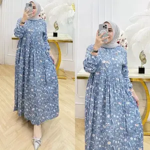Midi Dress Gamis Wanita Panjang Muslimah Terbaru - Bahan Rayon Berkualitas Motif Bunga Nyaman Santai