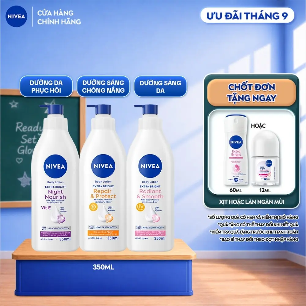Bộ 2 Sữa Dưỡng Thể NIVEA 8 Super Foods Sáng Da Ban Đêm | Phục Hồi Chống Nắng | Sáng Da Ban Ngày (350mlx2) - 98412/98413/88311