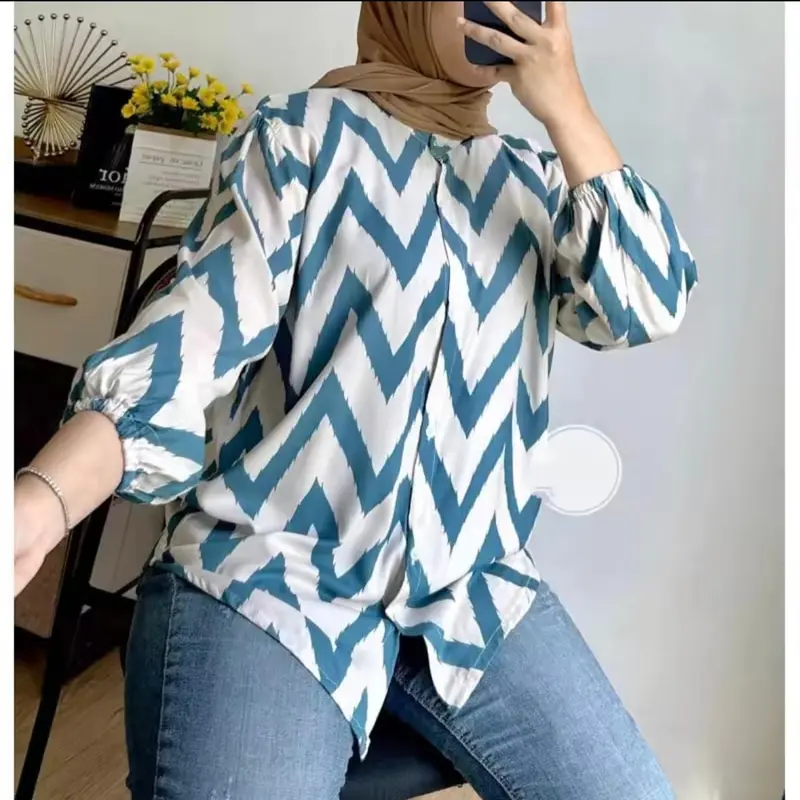 KEMEJA ATASAN KEKINIAN BASIC MOTIF BAHAN RAYON PREMIUM || KEMEJA BLOUS WANITA TERLARIS Panjang Dewasa Baju Busui 8