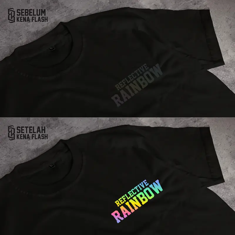 [EBCLOTH 001] CUSTOM NAMA / KATA SABLON REFLEKTIF MENYALA HOLOGRAM RAINBOW CUSTOM KAOS KATUN COMBED HITAM Distro Pria Baju Oblong Keren Pendek Dewasa 5