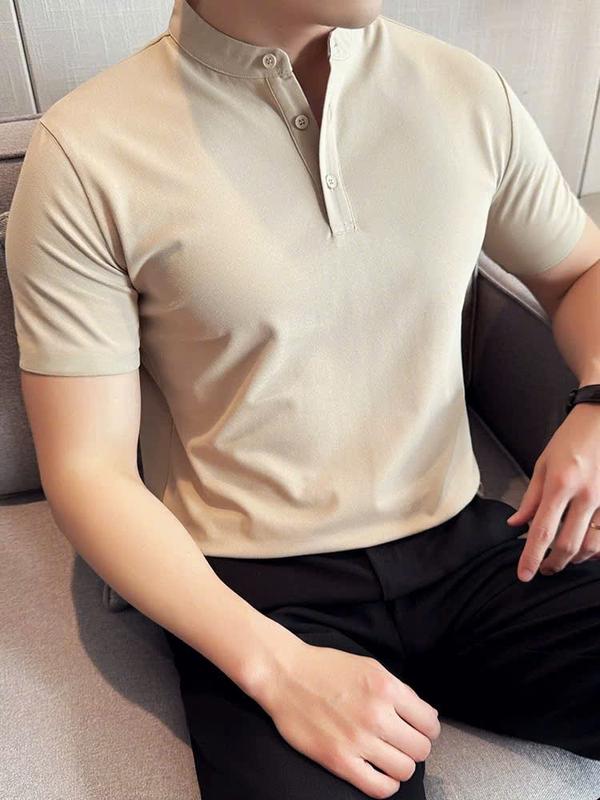 Áo Thun Trơn Áo Thun Nam cổ tàu lãnh tụ Sang Trọng Nhiều Màu Có Cổ Thun Polo Nam Tay Ngắn Menswear Top Cộc Tay X3 160 cổ tàu 3 nút