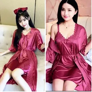 VW Fashionbrand - BAJU TIDUR WANITA KIMONO TRICOT SETELAN 2IN1 - UKURAN L & JUMBO