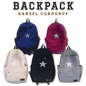 Tas Ransel Corduroy Backpack Logo Bintang Tas Pria Wanita Tas Laptop Tas Sekolah, Kuliah & Kerja. Dengan Jahitan Doble Bartex
