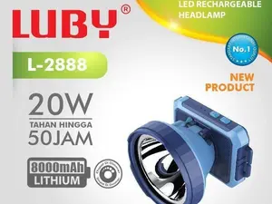 Senter Kepala Luby 20 Watt 40 Watt Baterai Cas Ulang L2888L L2888KN Cahaya Putih & Kuning Head lamp Mancing Camping