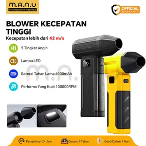 mall inline badgeManu Kipas Angin Blower Kecepatan Tinggi 5 Gear Wind 100000prm Hight-Speed Mini Violent Jet Fan Turbo 6000mAh Daya Tahan Baterai Super Lama Kipas Angin Luar Ruangan Dengan Layar LED Kipas Genggam LED Display Lampu